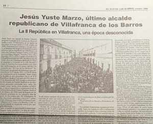 Villafranca de los Barros.  Jesús Yuste Marzo, último alcalde republicano. Frente de Extremadura.